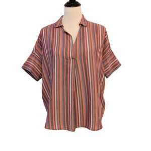 Madewell Womens Size M Courier Rainbow Striped Button Back Short Sleeve Top